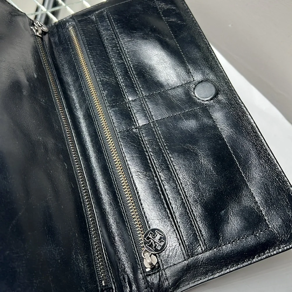 Tory Burch Large Croc Embossed Leather Wallet Clutch Bag